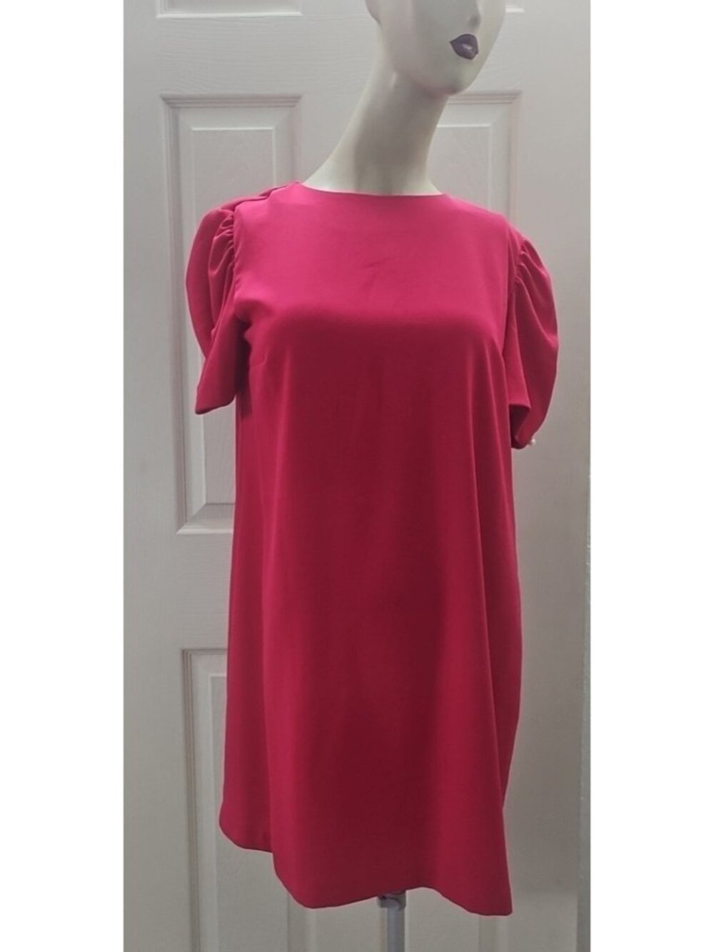 Zara Pink Puff Sleeve Shift Dress Womens Large Barbiecore Cottagecore Party Mini